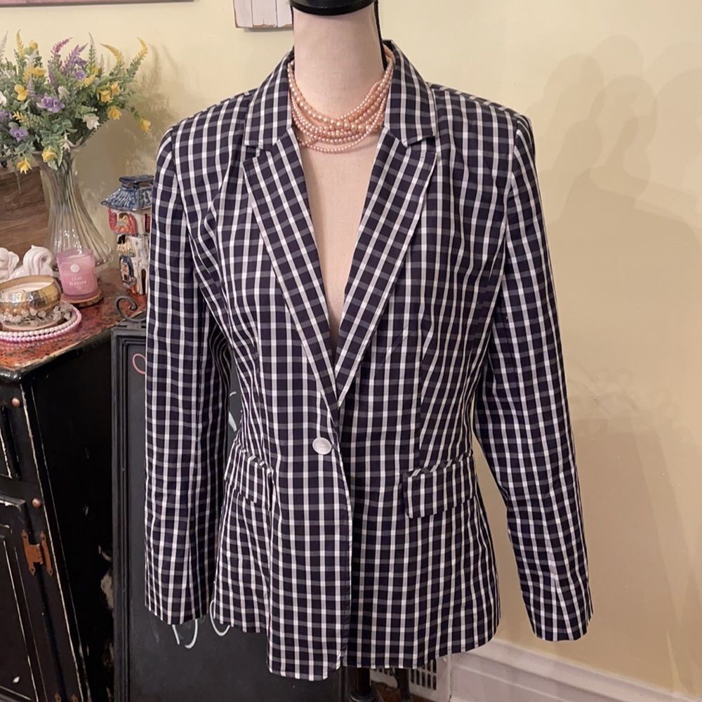 1901 Sz 12 Navy White Gingham Cotton Blazer LN!